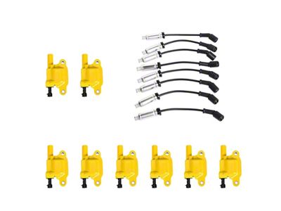 Ignition Coils with Spark Plug Wires; Yellow (07-18 V8 Silverado 1500)