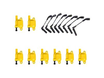 Ignition Coils with Spark Plug Wires; Yellow (07-18 V8 Silverado 1500)