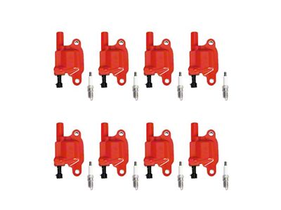 Ignition Coils with Spark Plugs; Red (07-08 V8 Silverado 1500)