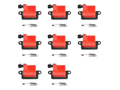 Ignition Coils with Spark Plugs; Red (99-06 4.8L Silverado 1500; 2006 5.3L Silverado 1500; 04-06 6.0L Silverado 1500)
