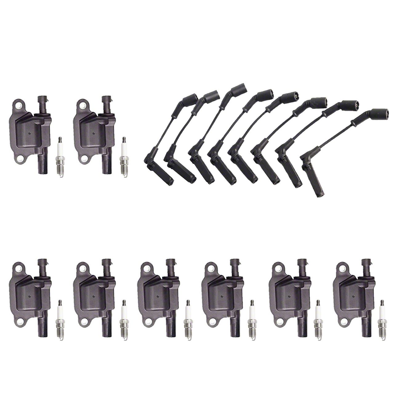Silverado 1500 Ignition Coils with Spark Plugs and Wires; Black (0718