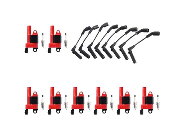 Ignition Coils with Spark Plugs and Wires; Red (07-13 V8 Silverado 1500)