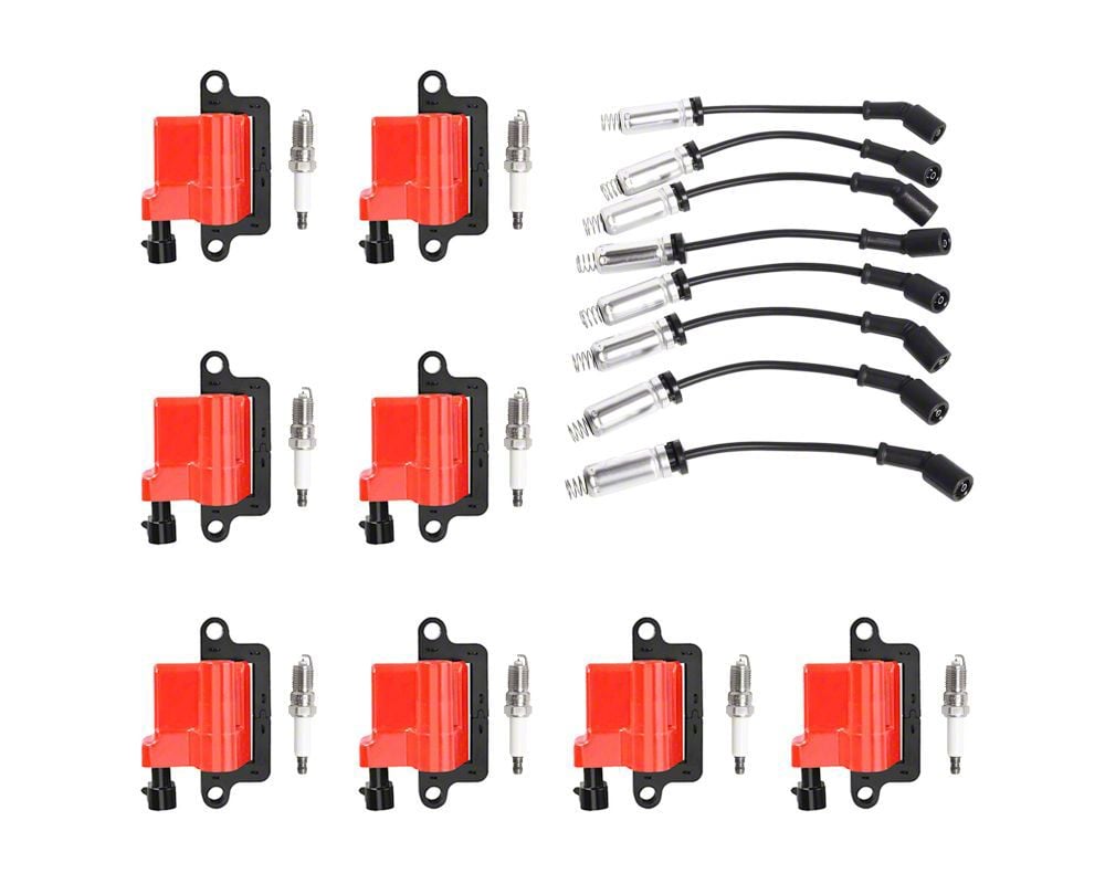 Silverado 1500 Ignition Coils with Spark Plugs and Wires; Red (9906 4