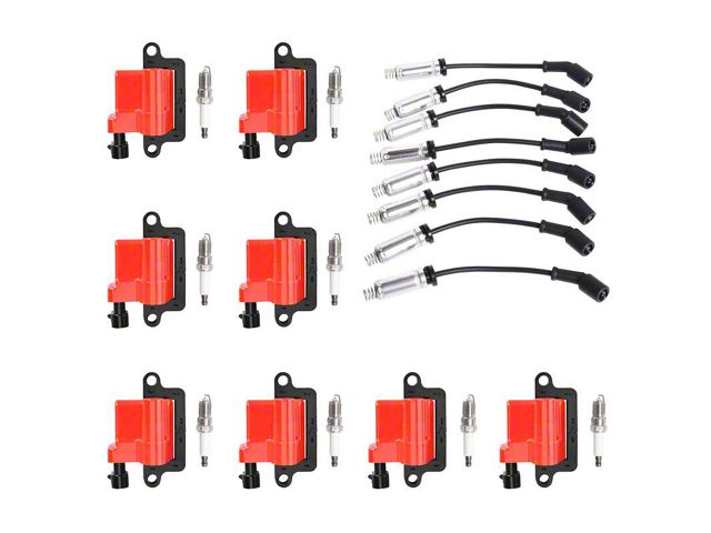 Ignition Coils with Spark Plugs and Wires; Red (99-06 4.8L, 5.3L Silverado 1500; 03-06 6.0L Silverado 1500)