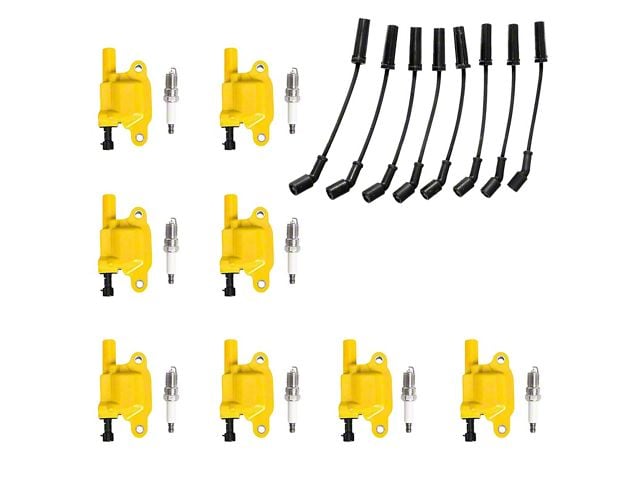 Ignition Coils with Spark Plugs and Wires; Yellow (07-18 V8 Silverado 1500)
