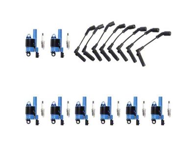 Ignition Coils with Spark Plugs and Wires; Blue (07-16 Silverado 2500 HD)