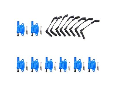 Ignition Coils with Spark Plugs and Wires; Blue (07-18 6.0L Silverado 2500 HD)