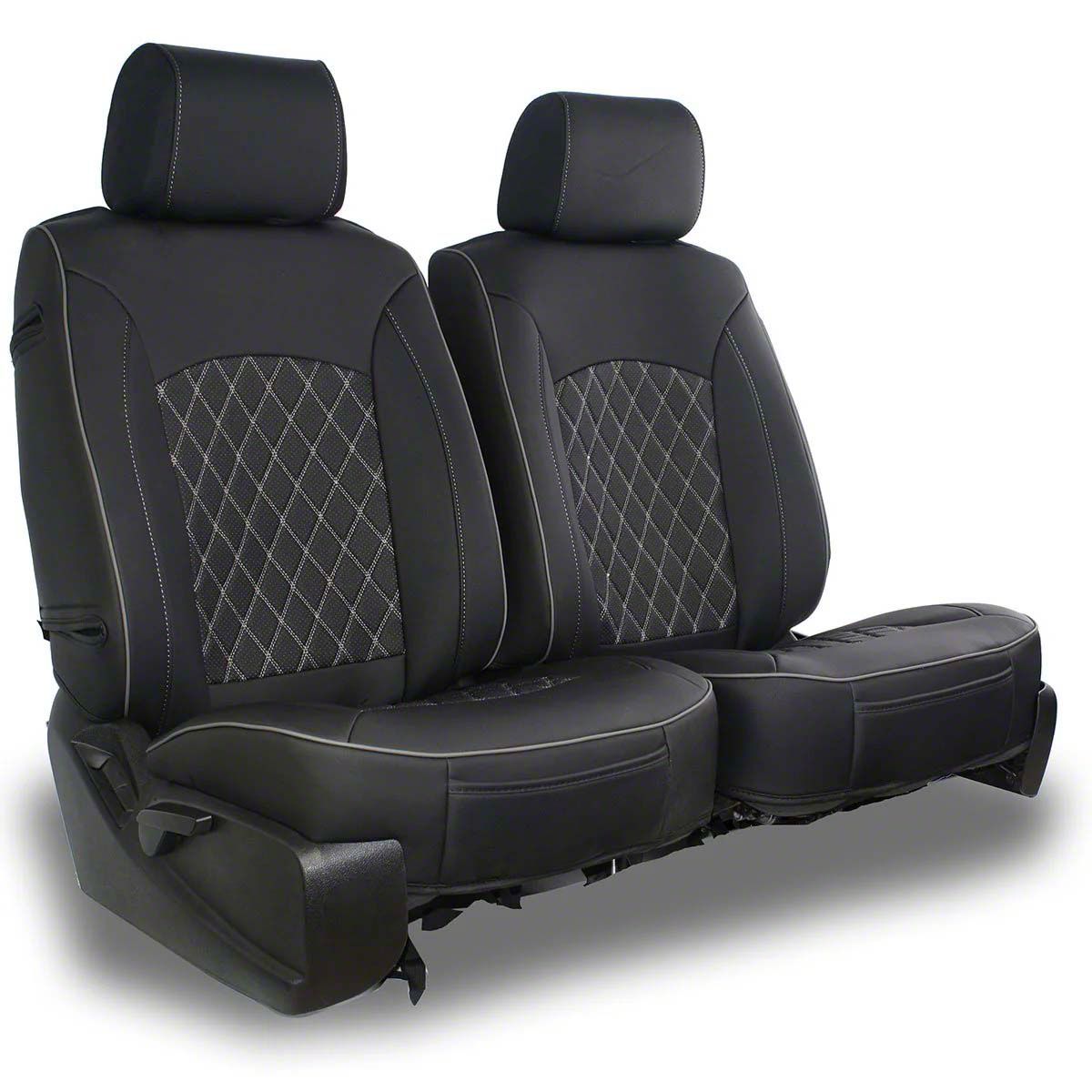 Aegis Cover F250 Super Duty Leatherette Low Back Bucket Seat Covers with Diamond Insert; Black