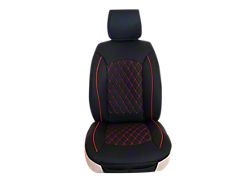 Aegis Cover Leatherette Easy Fit Wrap Low Back Bucket Seat Cover with Diamond Insert; Black/Red Piping (11-24 RAM 3500 w/ Front Bench Seat)
