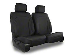 Aegis Cover Leatherette Low Back Bucket Seat Covers with Plain Insert; Black/Black Piping (07-25 Sierra 2500 HD w/ Front Bench Seat)