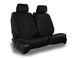 Leatherette Low Back Bucket Seat Covers with Diamond Insert; Black/Black Piping (04-26 Silverado 2500 HD w/ Front Bench Seat)