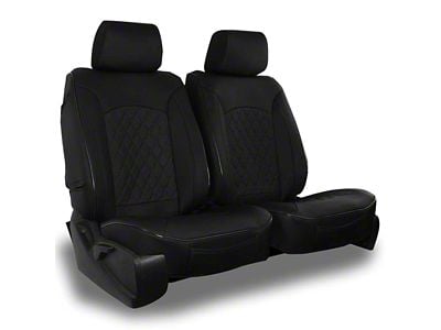 Aegis Cover Leatherette Low Back Bucket Seat Covers with Diamond Insert; Black/Black Piping (07-25 Silverado 3500 HD w/ Front Bench Seat)