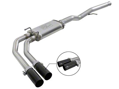 AFE Rebel Series 3 to 2.50-Inch Dual Exhaust System with Black Tips; Middle Side Exit (14-18 5.3L Sierra 1500)