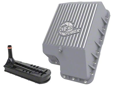 AFE Street Series Transmission Pan; Raw with Machined Fins (99-10 6.0L/6.4L/7.3L Powerstroke F-350 Super Duty w/ Automatic Transmission)