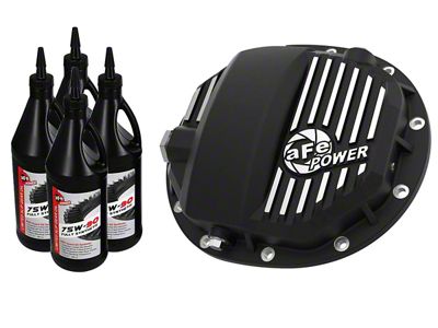 AFE Pro Series Rear Differential Cover with Machined Fins and 75w-90 Gear Oil; Black; AAM 9.5/9.76 (14-24 Sierra 1500)