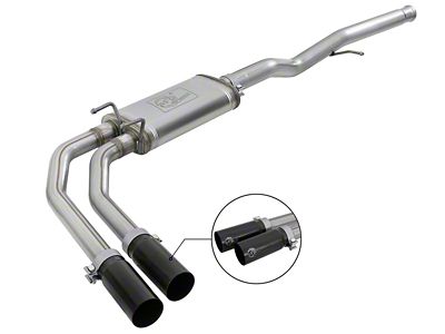 AFE Rebel Series 3 to 2.50-Inch Dual Exhaust System with Black Tips; Middle Side Exit (14-18 4.3L Sierra 1500)