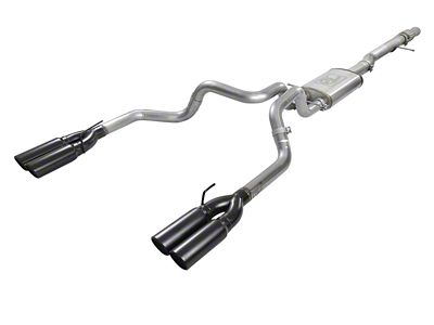 AFE Vulcan Series 4 to 3-Inch Dual Exhaust System with Black Tips; Rear Exit (19-25 6.2L Sierra 1500 w/ Factory Dual Exhaust)