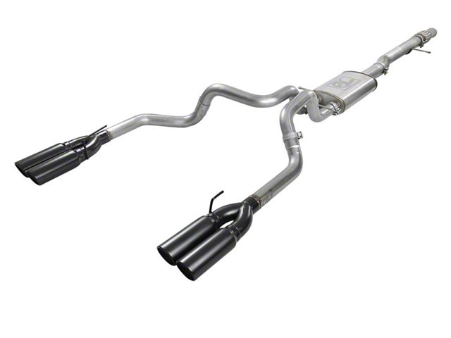 AFE Vulcan Series 4 to 3-Inch Dual Exhaust System with Black Tips; Rear Exit (19-24 6.2L Sierra 1500 w/ Factory Dual Exhaust)