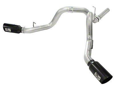 AFE Large Bore-HD 4-Inch DPF-Back Dual Exhaust System with Black Tips; Side Exit (11-16 6.6L Duramax Sierra 2500 HD)