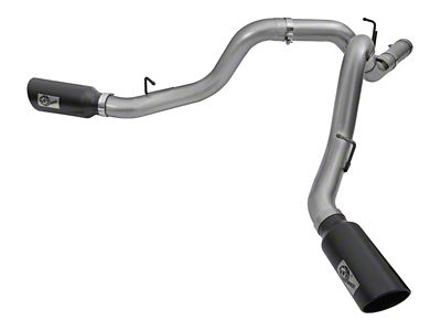 AFE Large Bore-HD 4-Inch DPF-Back Dual Exhaust System with Black Tips; Side Exit (2016 6.6L Duramax Sierra 2500 HD)