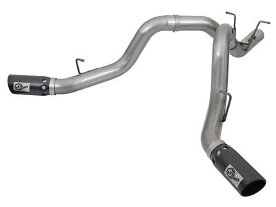 AFE Large Bore-HD 4-Inch DPF-Back Dual Exhaust System with Black Tips; Side Exit (17-19 6.6L Duramax Sierra 2500 HD)