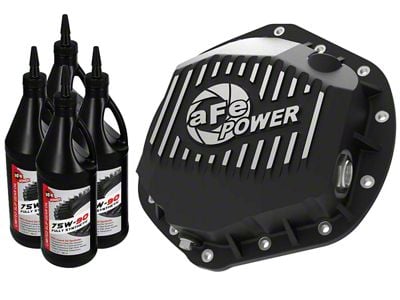 AFE Pro Series Rear Differential Cover with Machined Fins and 75w-90 Gear Oil; Black; AAM 11.5/14 (07-19 Sierra 2500 HD)