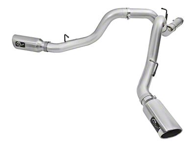 AFE ATLAS 5-Inch DPF-Back Dual Exhaust System with Polished Tips; Side Exit (2016 6.6L Duramax Sierra 3500 HD)