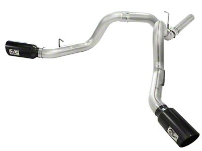 AFE Large Bore-HD 4-Inch DPF-Back Dual Exhaust System with Black Tips; Side Exit (11-16 6.6L Duramax Sierra 3500 HD)