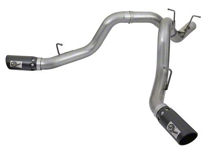 AFE Large Bore-HD 4-Inch DPF-Back Dual Exhaust System with Black Tips; Side Exit (17-19 6.6L Duramax Sierra 3500 HD)