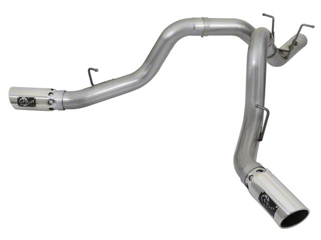 AFE Large Bore-HD 4-Inch DPF-Back Dual Exhaust System with Polished Tips; Side Exit (17-19 6.6L Duramax Sierra 3500 HD)