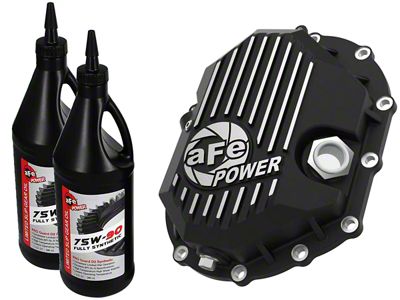 AFE Pro Series Front Differential Cover with Machined Fins and 75w-90 Gear Oil; Black; AAM 9.25 (11-19 Sierra 3500 HD)