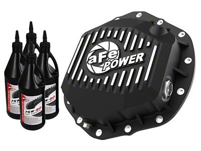 AFE Pro Series Rear Differential Cover with Machined Fins and 75w-90 Gear Oil; Black; AAM 11.50/12 Rear Axles (20-21 Sierra 3500 HD)