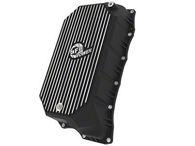 AFE Pro Series Transmission Oil Pan with Machined Fins; Black (20-26 6.6L Duramax Sierra 3500 HD)