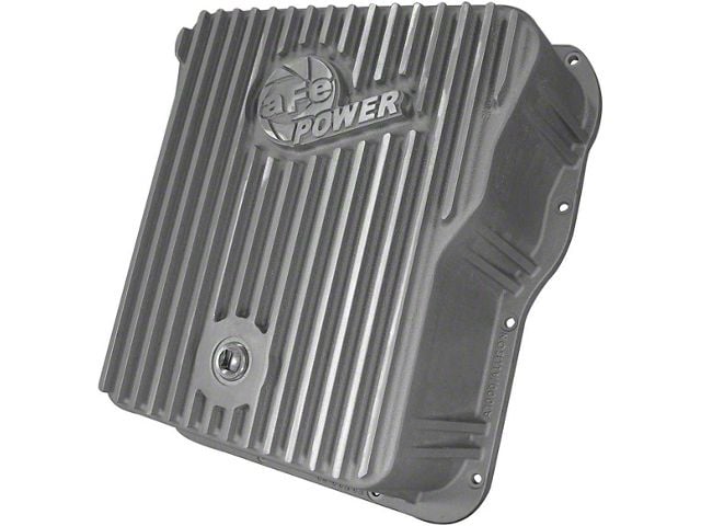 AFE Street Series Transmission Pan with Machined Fins; Raw (07-19 6.6L Duramax Sierra 3500 HD)