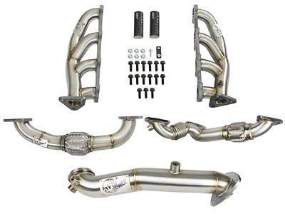 AFE Twisted Steel Shorty Headers with Up-Pipes and Down-Pipe; 4-Bolt Flange (15.5-16 6.6L Duramax Sierra 3500 HD)