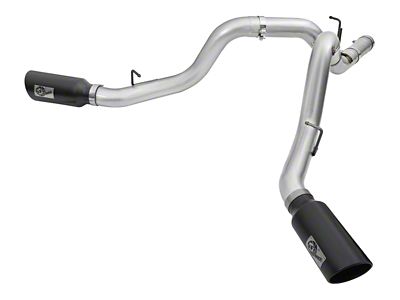 AFE ATLAS 5-Inch DPF-Back Dual Exhaust System with Black Tips; Side Exit (2016 6.6L Duramax Silverado 2500 HD)