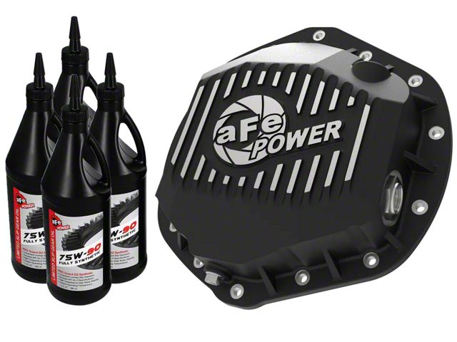 AFE Pro Series Rear Differential Cover with Machined Fins and 75w-90 Gear Oil; Black; AAM 11.5/14 (07-19 Silverado 2500 HD)