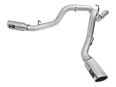 AFE ATLAS 5-Inch DPF-Back Dual Exhaust System with Polished Tips; Side Exit (2016 6.6L Duramax Silverado 3500 HD)