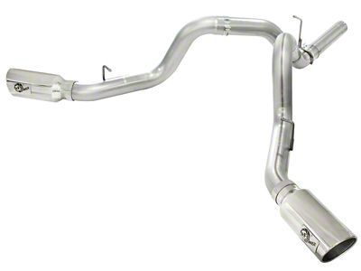 AFE Large Bore-HD 4-Inch DPF-Back Dual Exhaust System with Polished Tips; Side Exit (11-16 6.6L Duramax Silverado 3500 HD)