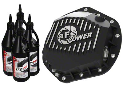 AFE Pro Series Rear Differential Cover with Machined Fins and 75w-90 Gear Oil; Black; AAM 11.5/14 (07-19 Silverado 3500 HD)