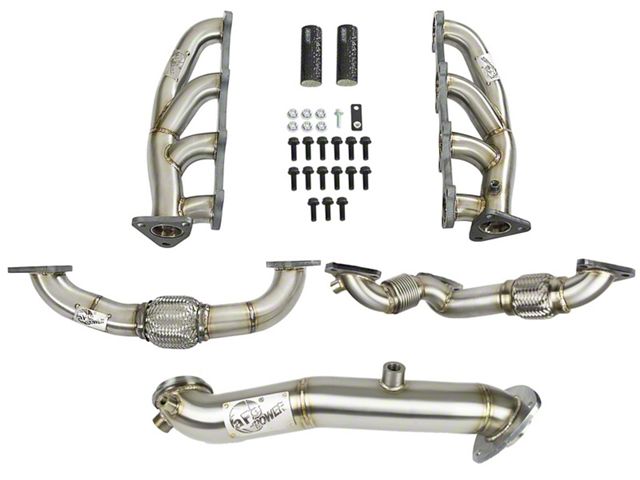 AFE Twisted Steel Shorty Headers with Up-Pipes and Down-Pipe; 4-Bolt Flange (15.5-16 6.6L Duramax Silverado 3500 HD)