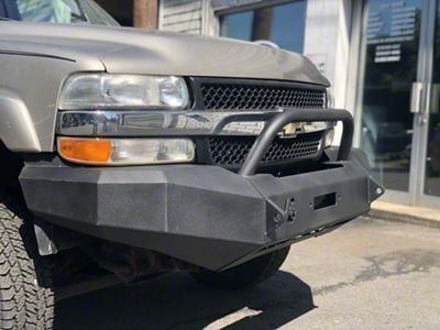 Affordable Offroad Modular Winch Front Bumper with Bull Bar; Bare Metal (99-06 Silverado 1500)