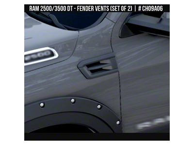 Air Design Fender Vents; Satin Black (19-26 RAM 2500)