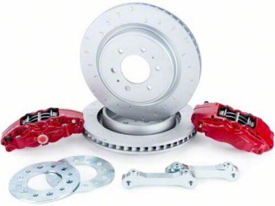 Alcon 4-Piston Rear Big Brake Kit with 360x32mm Slotted Rotors; Red Calipers (10-17 F-150 w/ Manual Parking Brake; 10-18 F-150 Raptor)