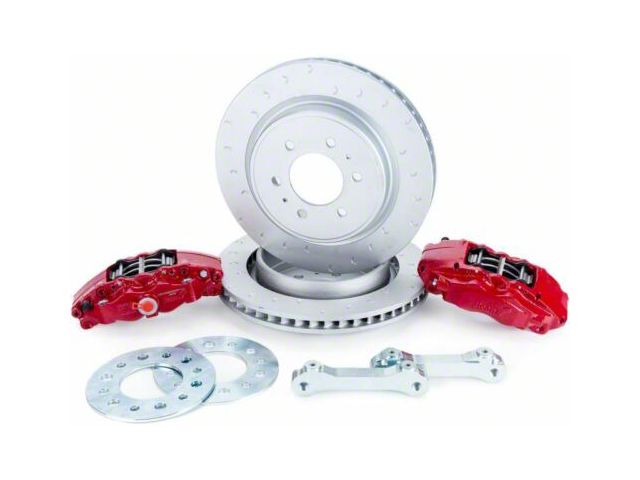 Alcon 4-Piston Rear Big Brake Kit with 360x32mm Slotted Rotors; Red Calipers (10-17 F-150 w/ Manual Parking Brake; 10-18 F-150 Raptor)