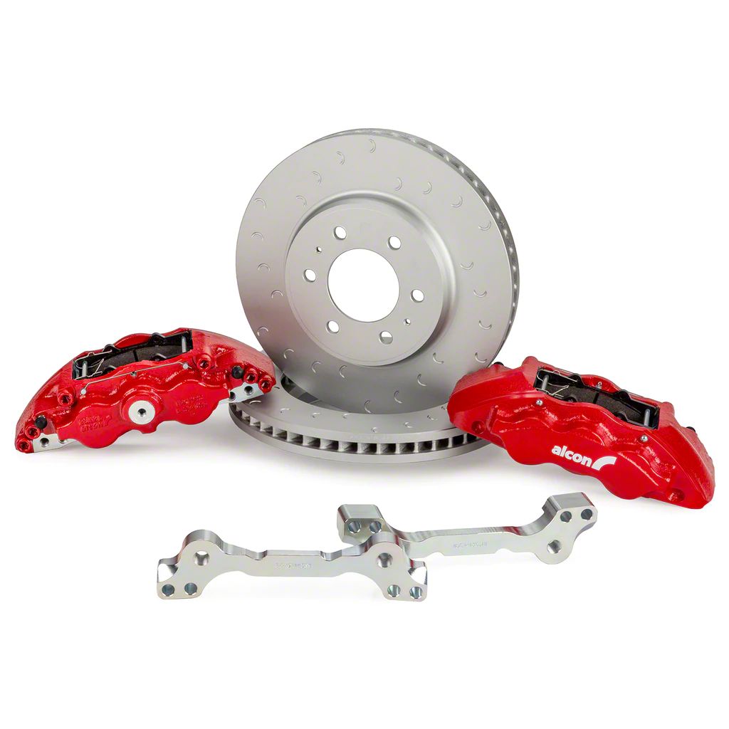 Alcon 6-Piston Front Big Brake Kit with 347x36mm Slotted Rotors; Red Calipers (21-24 F-150, Excluding Raptor)