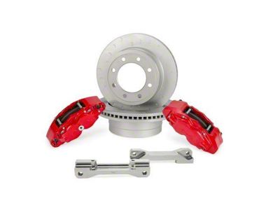 Alcon 4-Piston Rear Big Brake Kit with 363x38mm Slotted Rotors; Red Calipers (17-24 F-250 Super Duty)