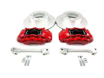 Alcon 6-Piston Front Big Brake Kit with 363x38mm Slotted Rotors; Red Calipers (17-25 F-350 Super Duty)