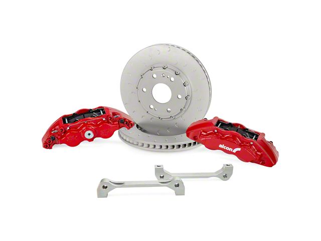 Alcon 6-Piston Front Big Brake Kit with 355x33mm Slotted Rotors; Red Calipers (19-24 Sierra 1500)