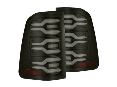 AlphaRex LUXX-Series LED Tail Lights; Black Housing; Smoked Lens (25-26 RAM 1500 w/ Factory Non-Blind Spot Sensor Halogen Tail Lights)